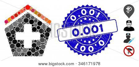 Mosaic Hospital Icon And Grunge Stamp Seal With 0.001 Text. Mosaic Vector Is Formed With Hospital Ic