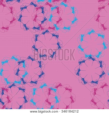 Vector Seamless Pattern Ginko Wax With Blue And Turquoise Ginkgo Leaves And Pink Background