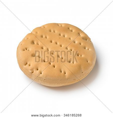 Single whole fresh hardtack for a snack isolated on white background