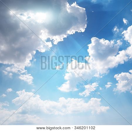 Deep blue sky and summer sun. Nature airscape.