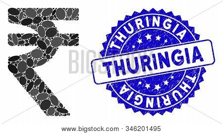 Collage Indian Rupee Icon And Grunge Stamp Seal With Thuringia Caption. Mosaic Vector Is Composed Fr