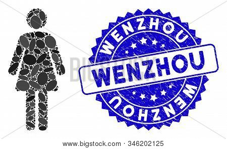 Mosaic Woman Icon And Grunge Stamp Seal With Wenzhou Phrase. Mosaic Vector Is Created With Woman Ico