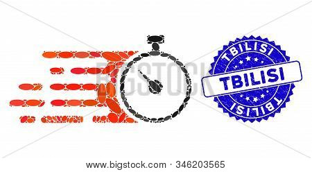 Mosaic Fast Stopwatch Icon And Distressed Stamp Watermark With Tbilisi Caption. Mosaic Vector Is Cre
