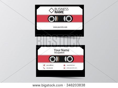 Audio Cassete Business Card For Sound Editors. Visiting Card Template Two Sides