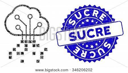 Mosaic Digital Cloud Icon And Grunge Stamp Seal With Sucre Phrase. Mosaic Vector Is Formed With Digi