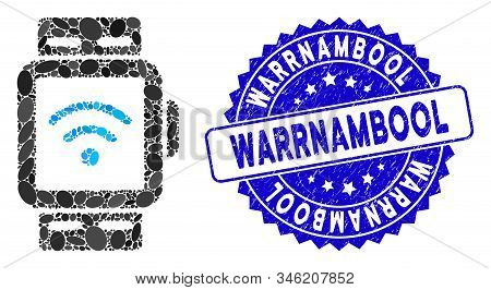 Mosaic Wi-fi Smart Watches Icon And Distressed Stamp Seal With Warrnambool Text. Mosaic Vector Is De