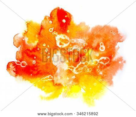 Bright Colorful Vibrant Hand Painted Isolated Watercolor Spot Splash On White Background In Red, Ora