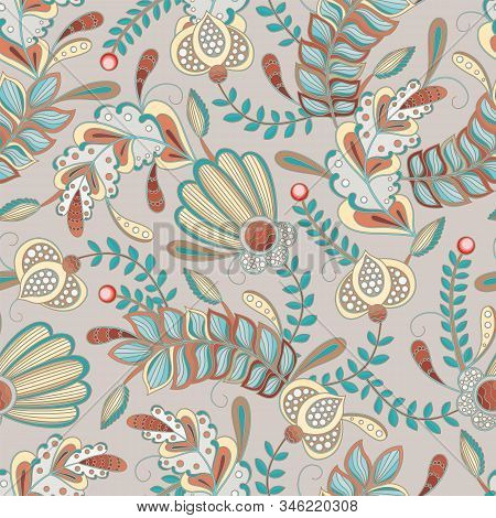 Vintage Floral Seamleess Pattern. Backdrop With Flowers. Vector Illustration.