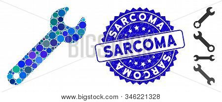 Mosaic Wrench Icon And Corroded Stamp Seal With Sarcoma Caption. Mosaic Vector Is Created With Wrenc