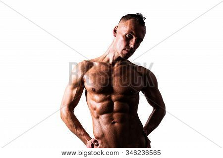 Handsome Man With A Naked Torso. Isolated On A White Background.