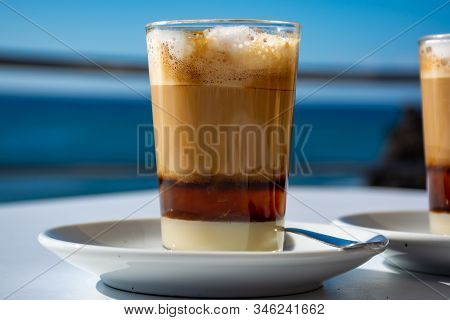 Special Coffee Of Canary Islands, Sweet Barraquito Coffee With Layers And Alcohol Served In Glass