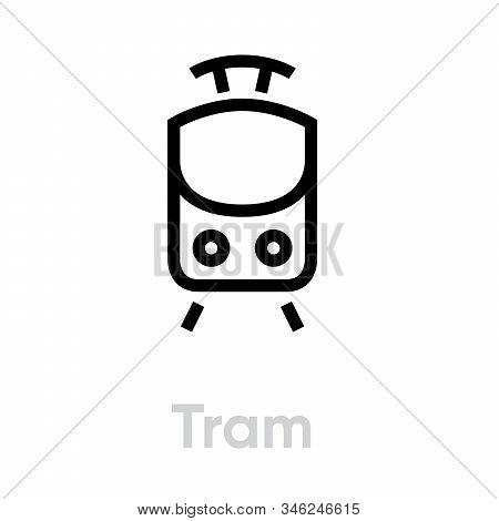 Tram Icon Vector Editable Line. Streetcar, Public Urban Interurban Systems Symbol