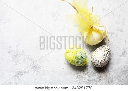 Easter Decoration With Deco Eggs And Copy Space