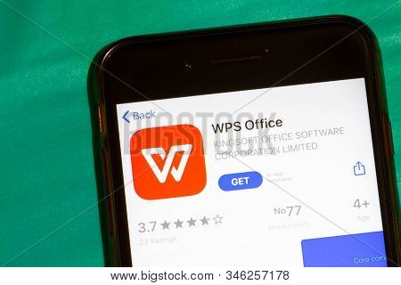 Los Angeles, California, Usa - 22 January 2020: Wps Office Logo On Phone Screen Flat Lay With Green 