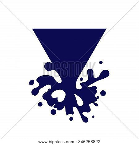 Dripping Triangle Dark Blue Icon. Liquid Paint Flows. Melted Logo. Current Paint, Stains. Mockup Of 