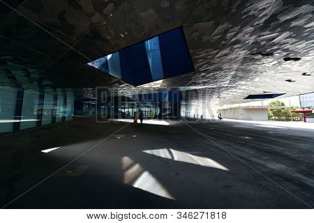 BARCELONA, SPAIN â MAY 13, 2019: Abstract ceiling windo. Museum of Natural Sciences with modern architectural design.