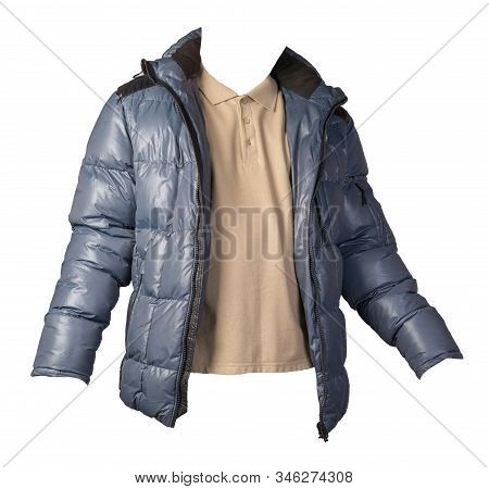 Mens Hakki T-shirt And Blue Jacket Isolated On White Background.casual Clothing