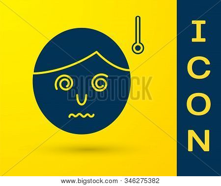 Blue High Human Body Temperature Or Get Fever Icon Isolated On Yellow Background. Disease, Cold, Flu