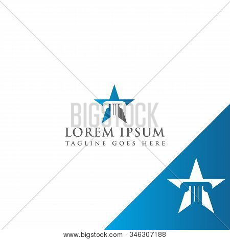 Pillar With Star Vector Icon. Law Office Logo Template