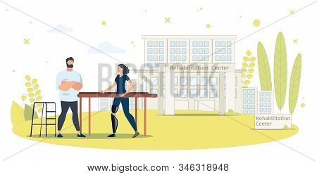 Rehabilitation Center For People With Disabilities Trendy Flat Vector Concept. Disabled Woman With L