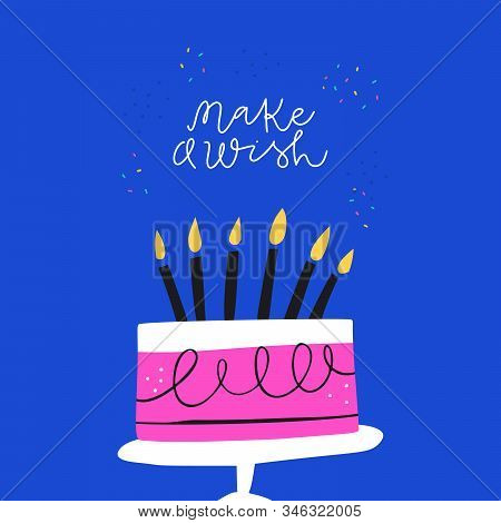 Festive Bday Cake And Congratulation Phrase Illustration
