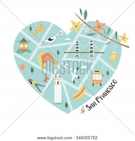 San Francisco Illustrated City Map With Landmarks
