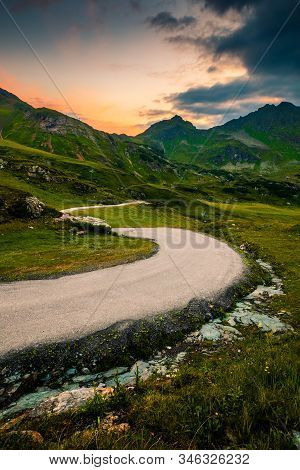 Road From Obertauern To Grunwaldsee In Sunrise, Austria