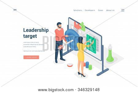 Company Leaders Analyzing Target Data On Whiteboard Isometric Vector Illustration