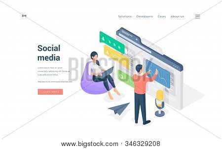 People Using Modern Social Media Isometric Vector Illustration