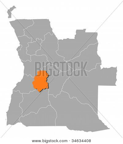 แผนที่ของประเทศแองโกลา Huambo ที่เน้น