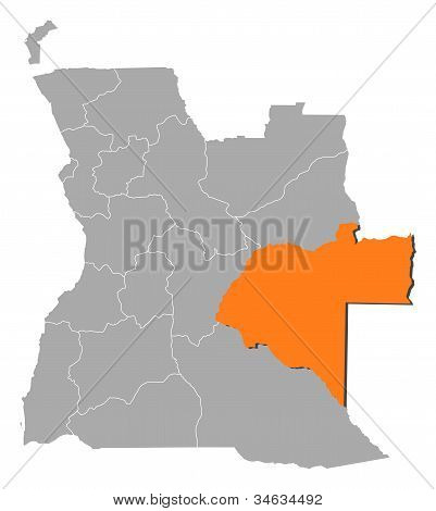 Mapa Angoly, Moxico zvýrazněny