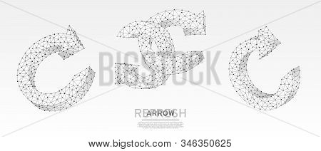 Repeat Circular Arrows Symbol Set. Low Poly, Wireframe, Digital 3d Vector Illustration. Repeat, Refr