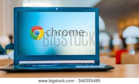 Laptop Computer Displaying Logo Of Google Chrome