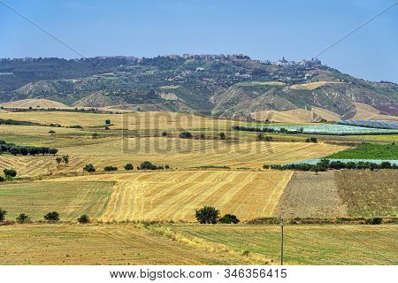 Rural Landscape Near Ginosa Di Puglia, Taranto, Apulia, Italy, At Summer.