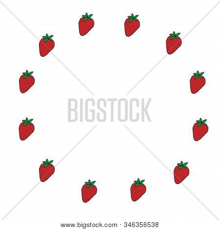 Vector Illustration Round Frame Of Bright Ripe Red Strawberries