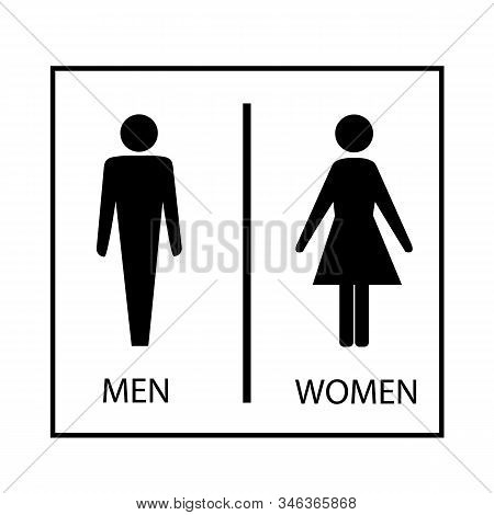 Black Silhouette Men And Women Icon In White Rectangle. Sign Restroom Women And Men. Icon Public Toi