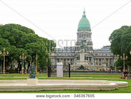 The Palace Of The Argentine National Congress, Gorgeous Monumental Building In Buenos Aires, Argenti