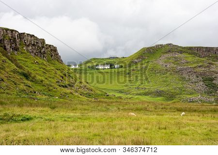 Scottish Landscape Near Rubha Nam Brathairean (brothers Point) In Isle Of Skye In Scotland With Pict