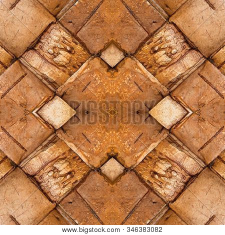 Golden Birch Bark Weave Seamless Pattern. Selective Focus
