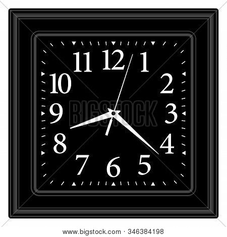 Black Square Wall Clock. 3d Effect. Vector Illustration