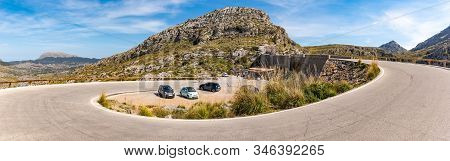 Mirador Coll Dels Reis, A Winding Mountain Road Leading To The Village Of Sa Calobra. Mallorca, Spai