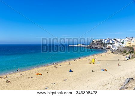Beach In Morro Del Jable Town (morro Jable Beach) On Fuerteventura Island, Canary Islands, Spain. On