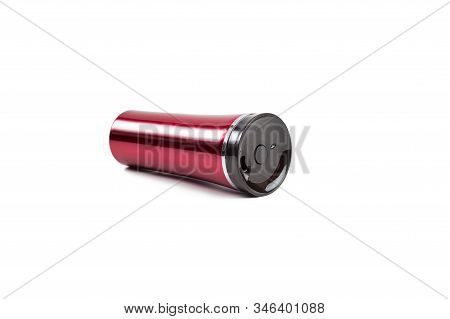 Red Burgundy Thermo Mug On A White Background Isolated