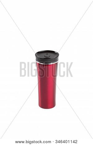 Red Burgundy Thermo Mug On A White Background Isolated