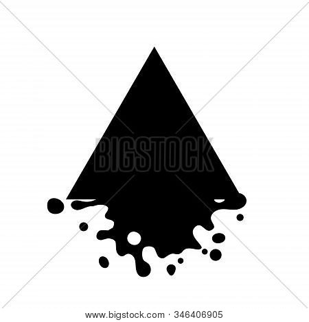 Pyramid Dripping, Triangle Dark, Black Icon. Liquid Paint Flows. Melted Logo. Current Paint, Stains.