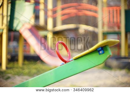 Playground With A New Swing Teeterboard Close Up.