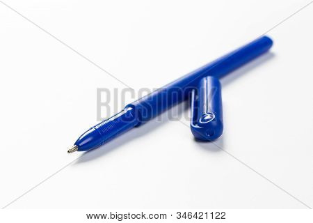 Ballpoint Pen Isolated On A White Background. Nice Pen Mockup For Corporate Business Identity Presen