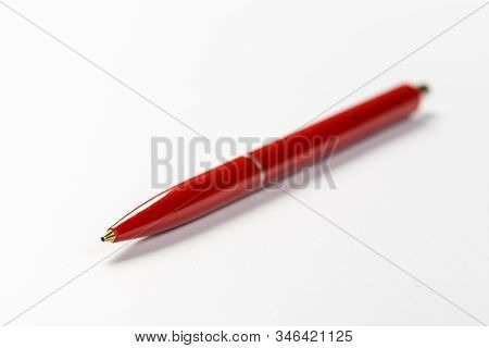 Ballpoint Pen Isolated On A White Background. Nice Pen Mockup For Corporate Business Identity Presen