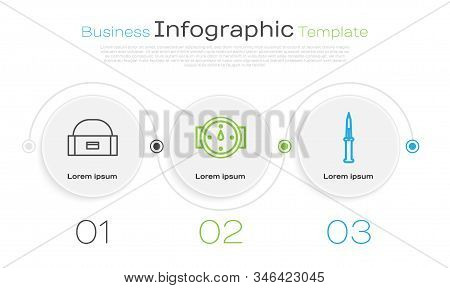 Set Line Case Or Box Container For Wobbler, Wind Rose And Army Knife. Business Infographic Template.
