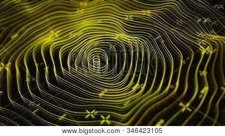 Abstract Animation Of Digital Surface Map. Animation. Neon Gemetric Map Of Oscillating Surface With 